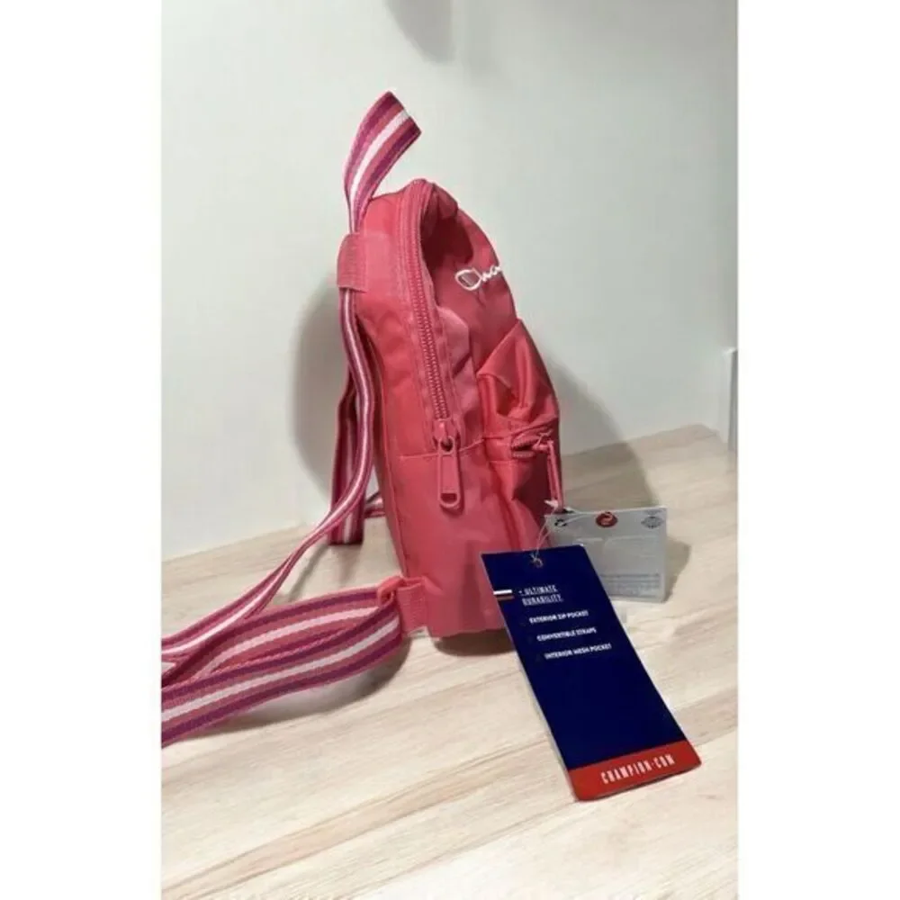 Champion Mini Backpack‎ Pink White Zipper Pockets Adjustable Straps Logo